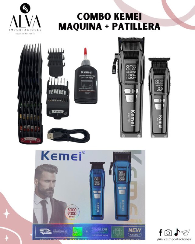 KITKIT MAQUINA CORTAR CABELLO MAQUINA MAS PATILLERA KEMEI KM-2797