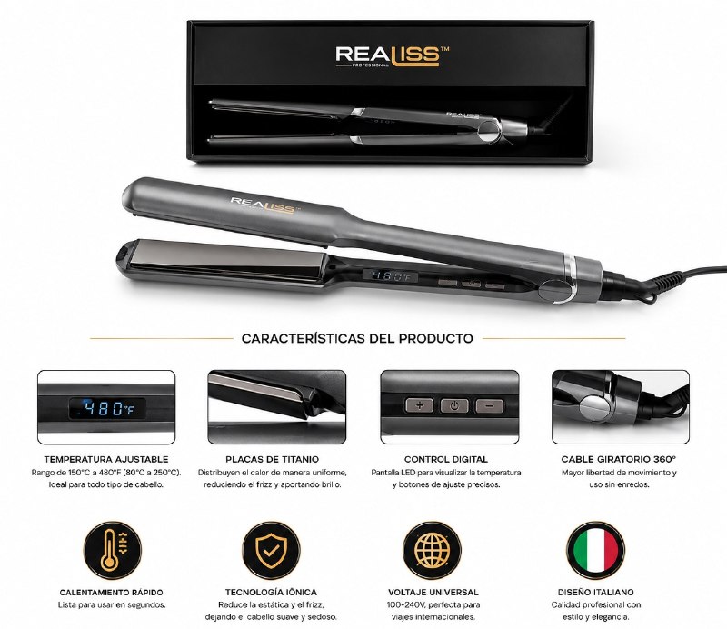 REALISS PLANCHA EXPERT 1 1/4" 480° F TITANIUM RS480